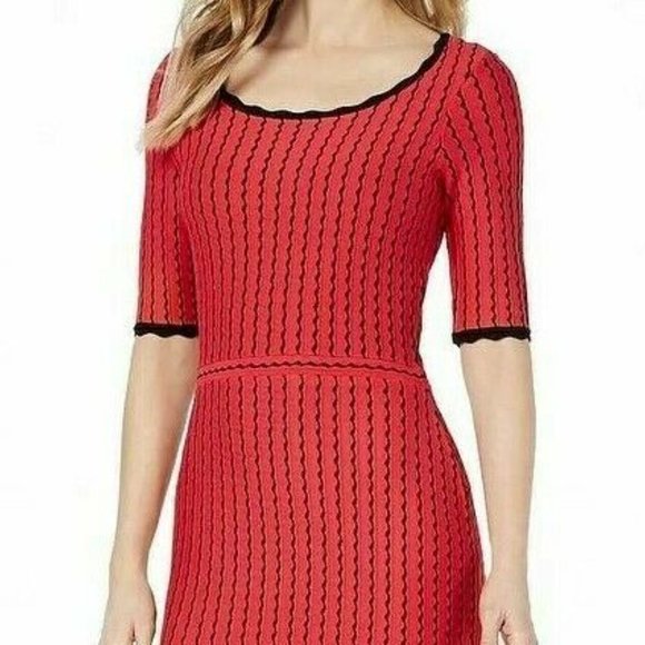 Taylor XL Red Black Striped Sweater Dress NWT BD66 - Picture 2 of 4